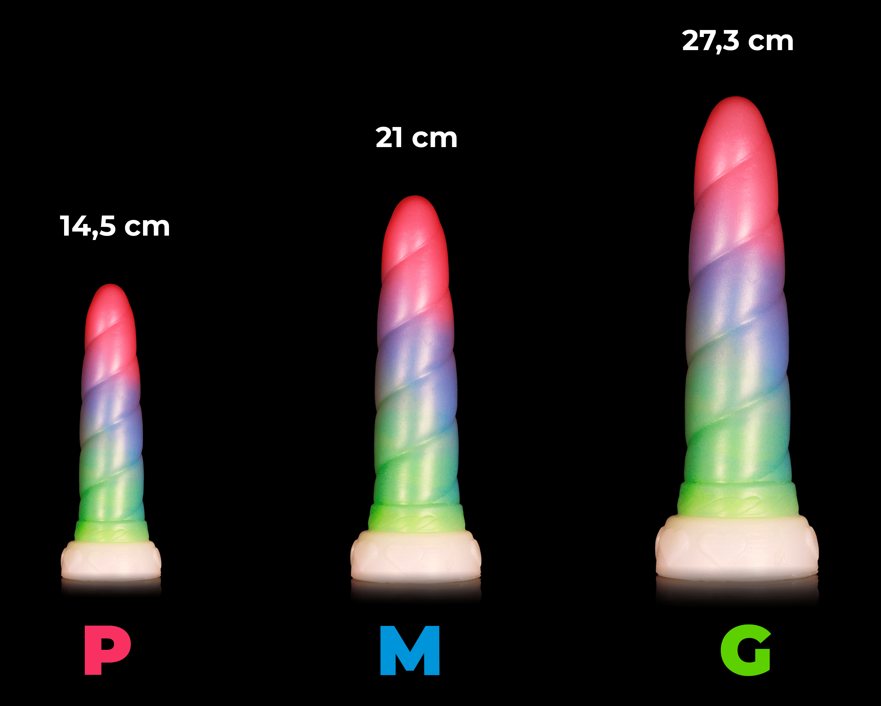 Comparação dos tamanhos do dildo Uni