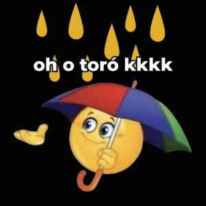 Emoji com guarda chuva enquanto cai a chuva dourada