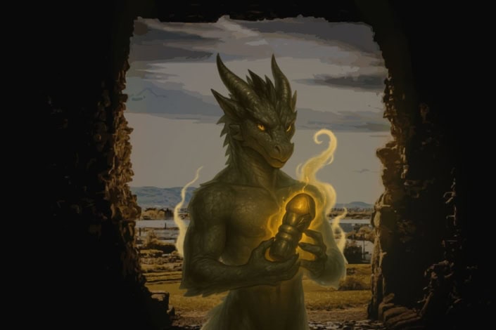 Personagem Furry Hentai de um dragão dentro de uma caverna