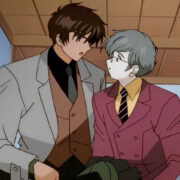 Dois homens em um anime em uma historia yaoi